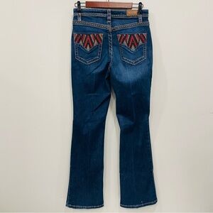 SHYANNE 29x32 Dark Blue Flare Jeans Embroidered Pockets Western Aztec Boho Short